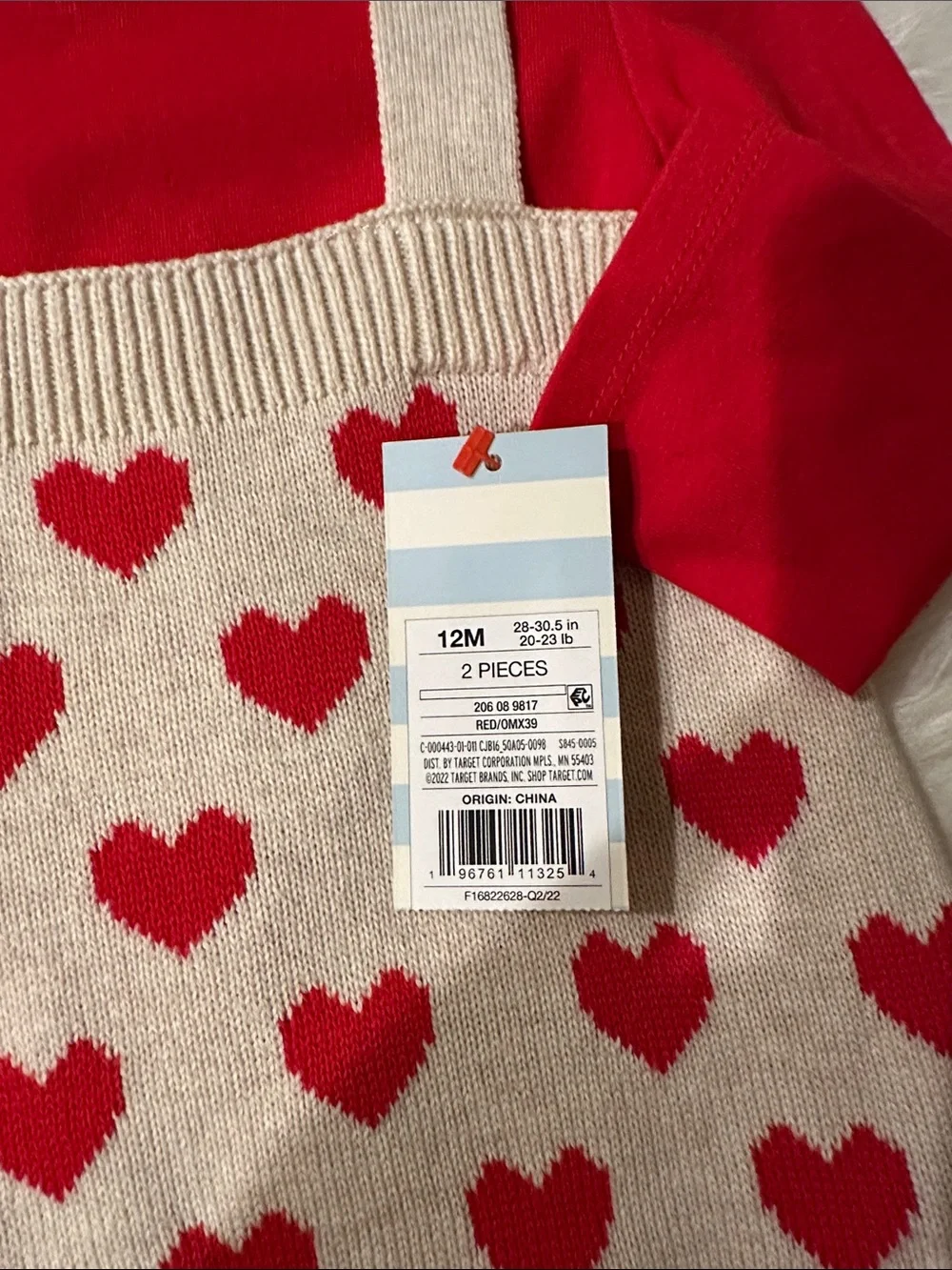 Cat & Jack Cream Heart Knit Suspender Romper with Red Bodysuit